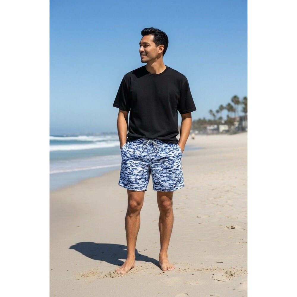 Endless Summer Mans Navy All Over Fish Print Swimming Shorts Size L Marine